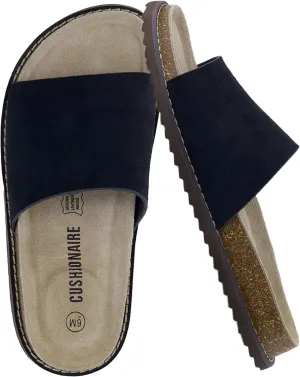 CUSHIONAIRE Ritual Women’s Slide Sandal – Suede Slip-On with Cork Footbed, Contoured Insole & Flexible Lightweight Outsole