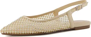 CUSHIONAIRE Women's Lark Rhinestone Mesh Slingback Flat with Adjustable Buckle,  Memory Foam, Wide Widths Available