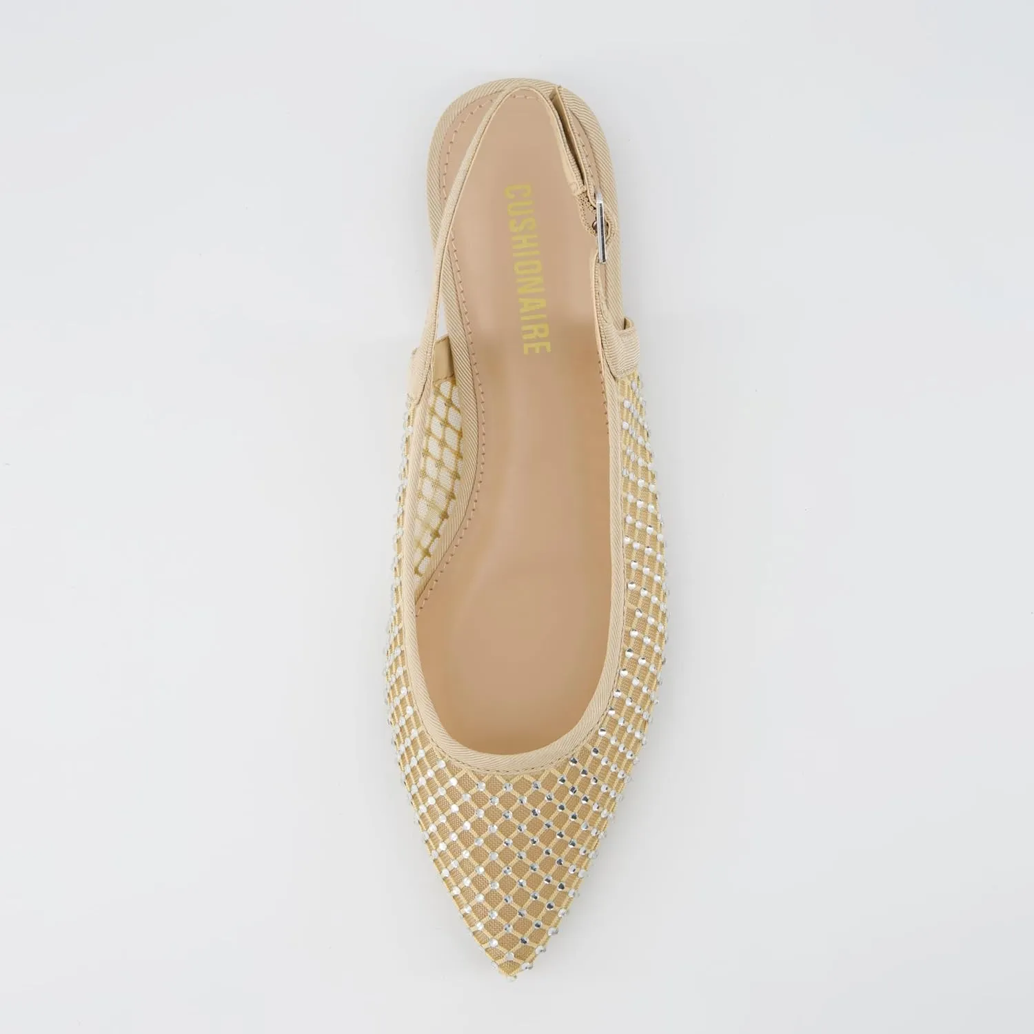 CUSHIONAIRE Women's Lark Rhinestone Mesh Slingback Flat with Adjustable Buckle,  Memory Foam, Wide Widths Available