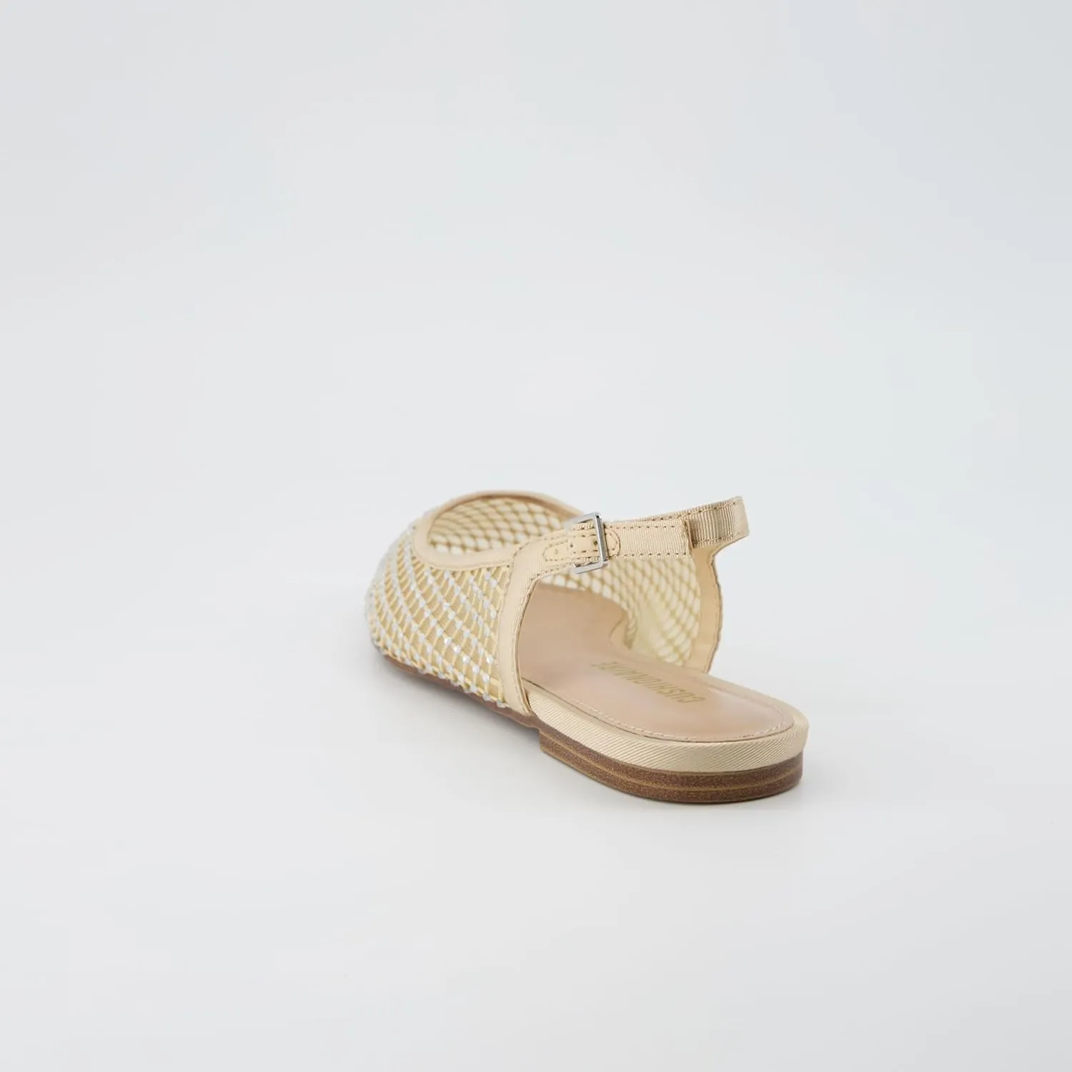 CUSHIONAIRE Women's Lark Rhinestone Mesh Slingback Flat with Adjustable Buckle,  Memory Foam, Wide Widths Available