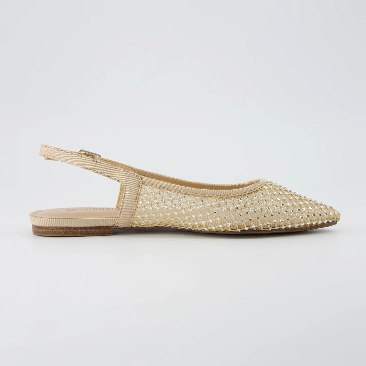 CUSHIONAIRE Women's Lark Rhinestone Mesh Slingback Flat with Adjustable Buckle,  Memory Foam, Wide Widths Available