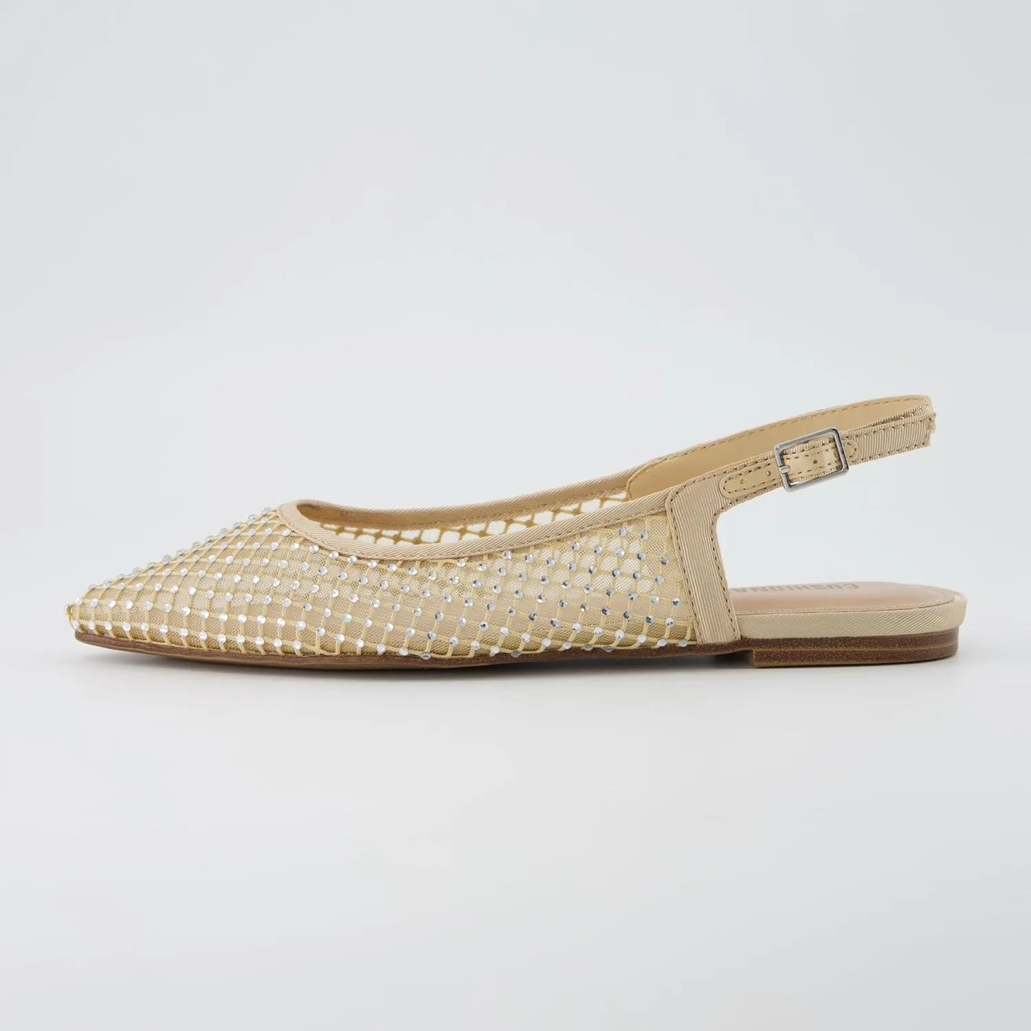 CUSHIONAIRE Women's Lark Rhinestone Mesh Slingback Flat with Adjustable Buckle,  Memory Foam, Wide Widths Available