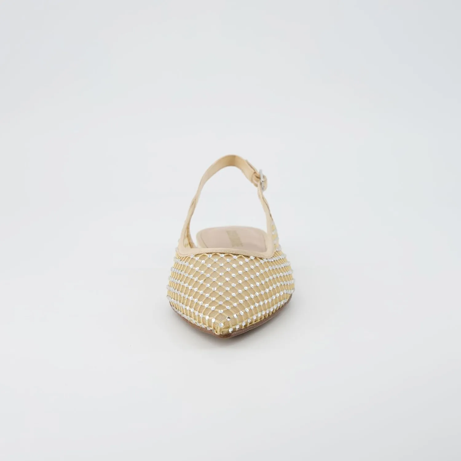 CUSHIONAIRE Women's Lark Rhinestone Mesh Slingback Flat with Adjustable Buckle,  Memory Foam, Wide Widths Available