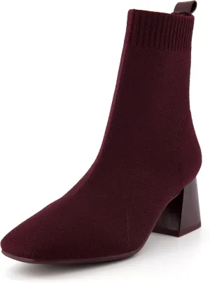 CUSHIONAIRE Women's Milo Stretch Ankle Sock Boot – Soft Knit Upper, Memory Foam Padding, Lightweight 1.75" Heel, Wide Widths Available