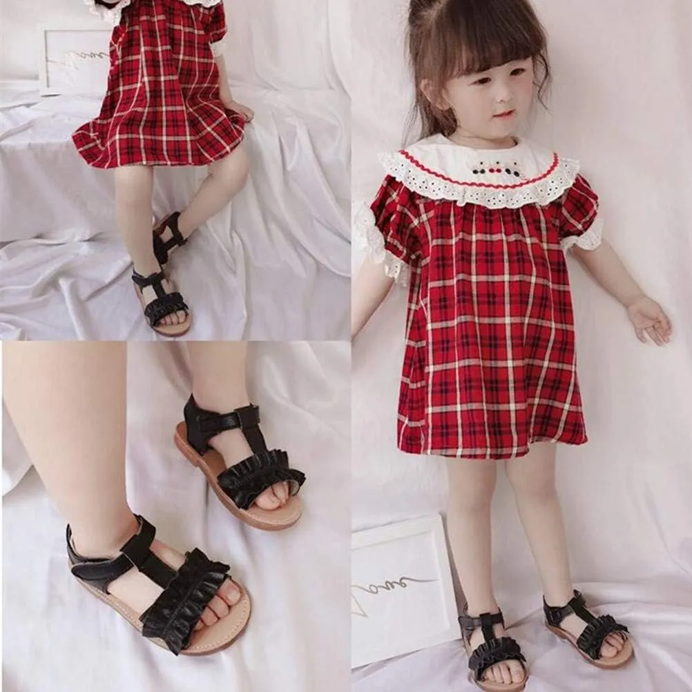 DADAWEN Girl's Summer Beach Water Sandals Soft Sole T-Strap Flat Sandal (Toddler/Little Kid)