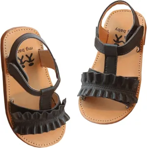 DADAWEN Girl's Summer Beach Water Sandals Soft Sole T-Strap Flat Sandal (Toddler/Little Kid)