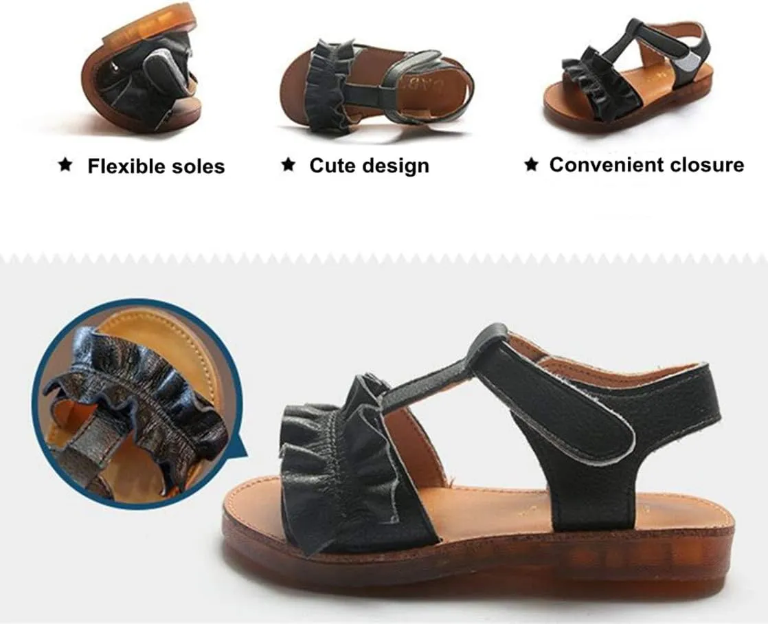 DADAWEN Girl's Summer Beach Water Sandals Soft Sole T-Strap Flat Sandal (Toddler/Little Kid)