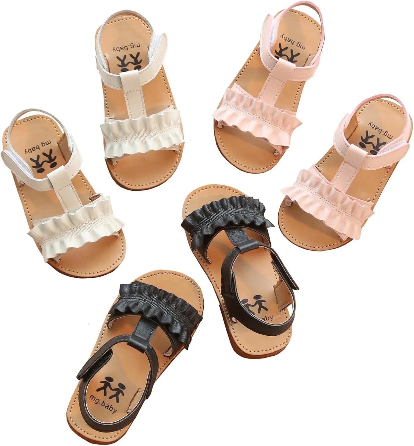DADAWEN Girl's Summer Beach Water Sandals Soft Sole T-Strap Flat Sandal (Toddler/Little Kid)