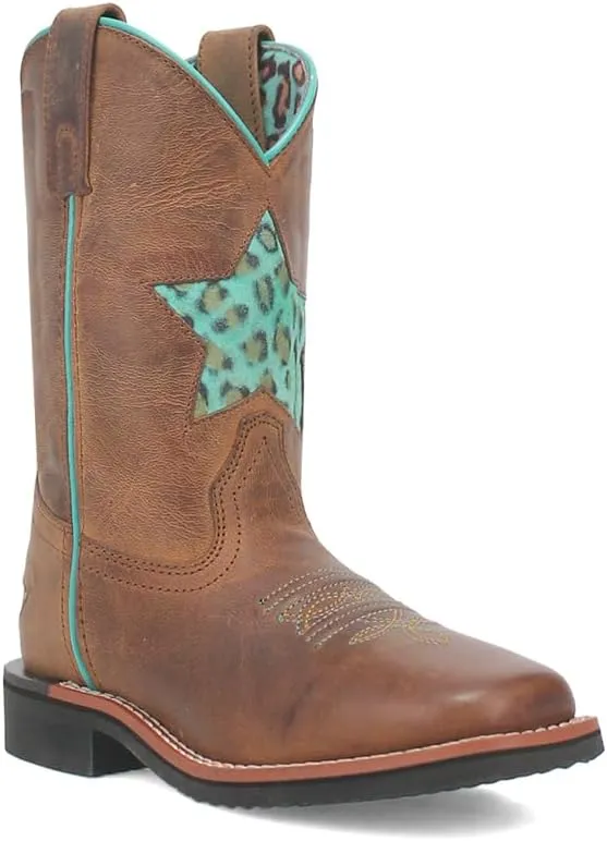 Dan Post Boots Kids Girls Starr Tooled Inlay Leopard Square Toe Casual Boots Mid Calf - Brown