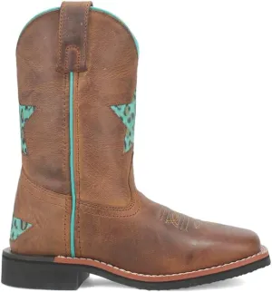 Dan Post Boots Kids Girls Starr Tooled Inlay Leopard Square Toe Casual Boots Mid Calf - Brown