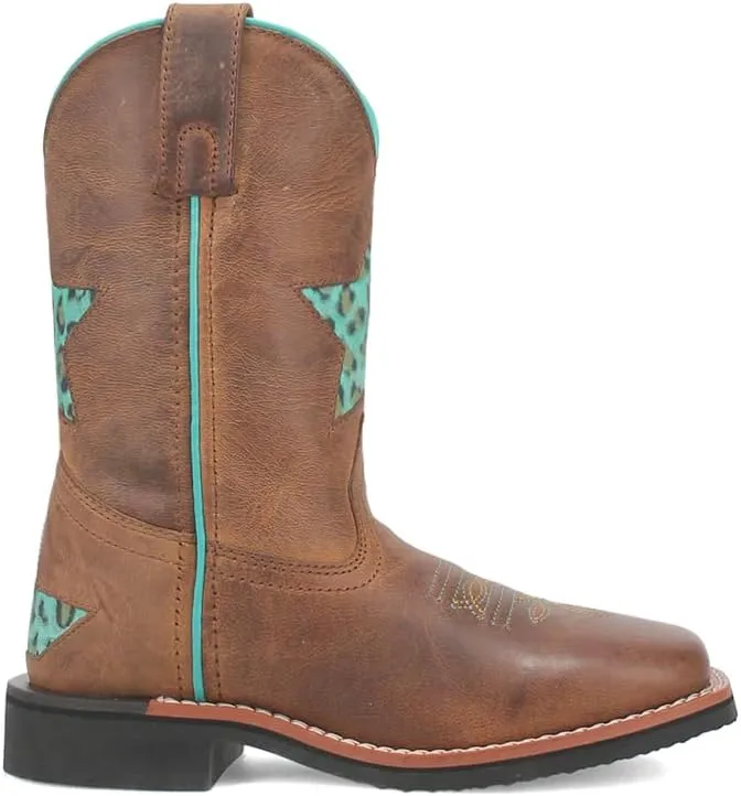 Dan Post Boots Kids Girls Starr Tooled Inlay Leopard Square Toe Casual Boots Mid Calf - Brown