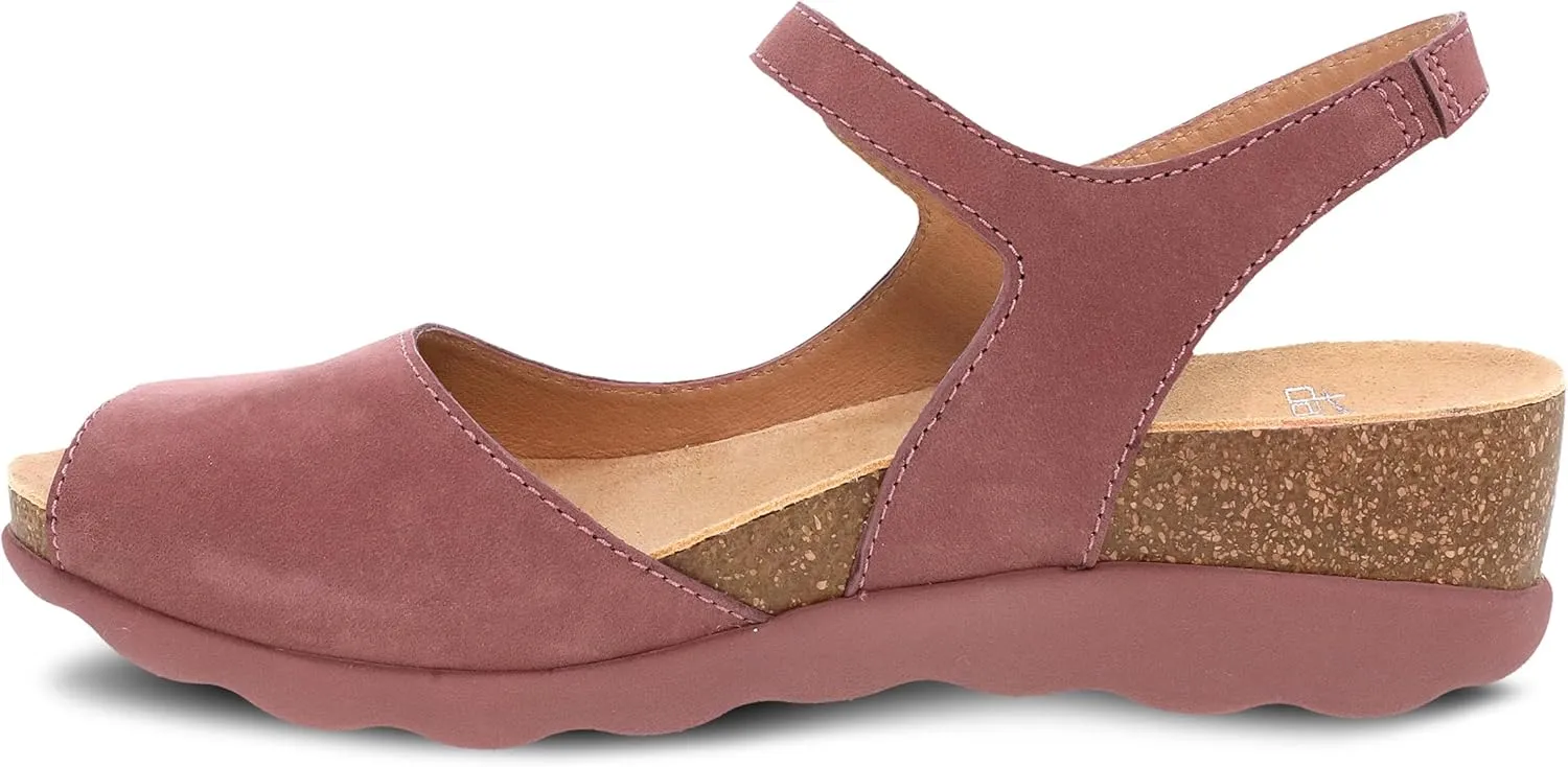 Dansko Marcy Slip-On Wedge Sandal for Women - Comfortable Wedge Shoes with Arch Support -Adjustable Hook & Loop Strap - Versatile Casual to Dressy Footwear - Lightweight Rubber Outsole