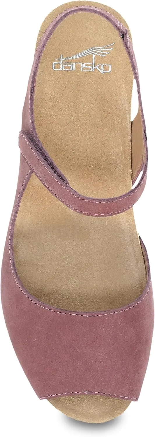 Dansko Marcy Slip-On Wedge Sandal for Women - Comfortable Wedge Shoes with Arch Support -Adjustable Hook & Loop Strap - Versatile Casual to Dressy Footwear - Lightweight Rubber Outsole