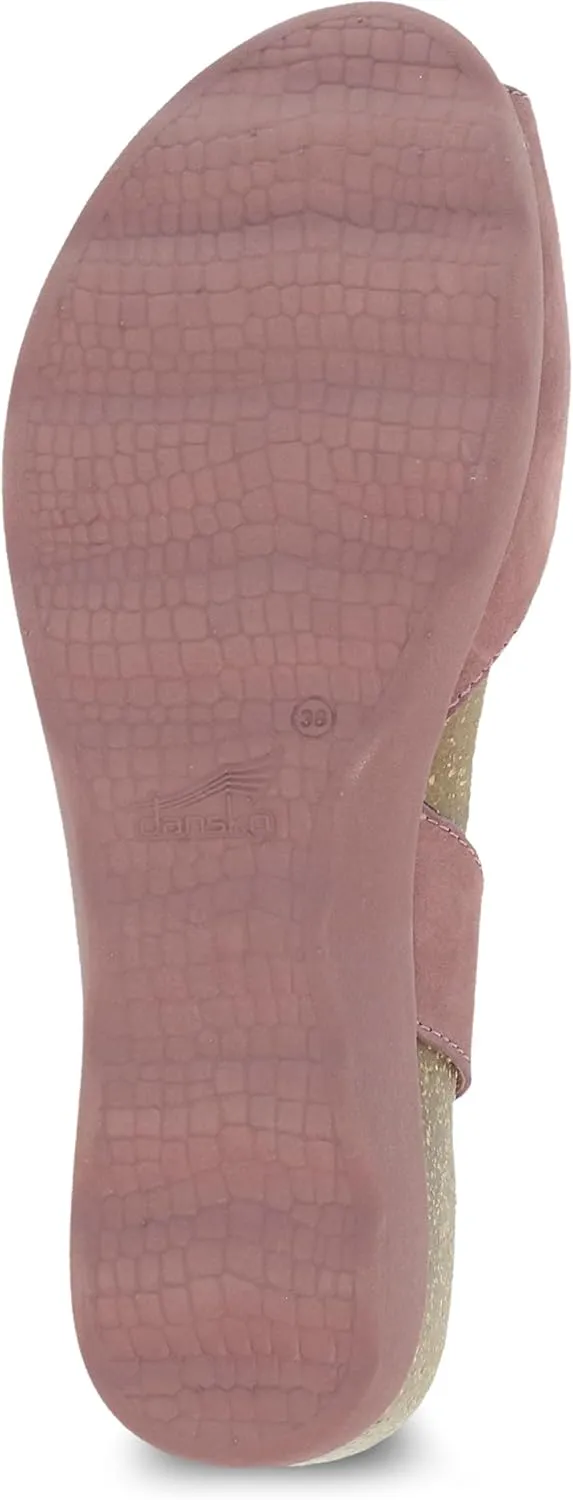 Dansko Marcy Slip-On Wedge Sandal for Women - Comfortable Wedge Shoes with Arch Support -Adjustable Hook & Loop Strap - Versatile Casual to Dressy Footwear - Lightweight Rubber Outsole