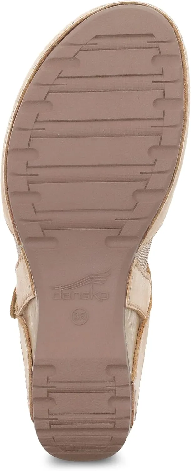 Dansko Tiffani Wedge Sandal for Women - Cushioned, Contoured Footbed for All-Day Comfort and Support - Hook & Loop Strap with Buckle Detail - Lightweight Rubber Outsole