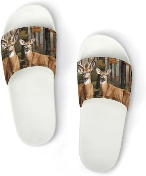 Deer in The Forests Women's House Sandals Non Slide Bathroom Beach Slippers for Men