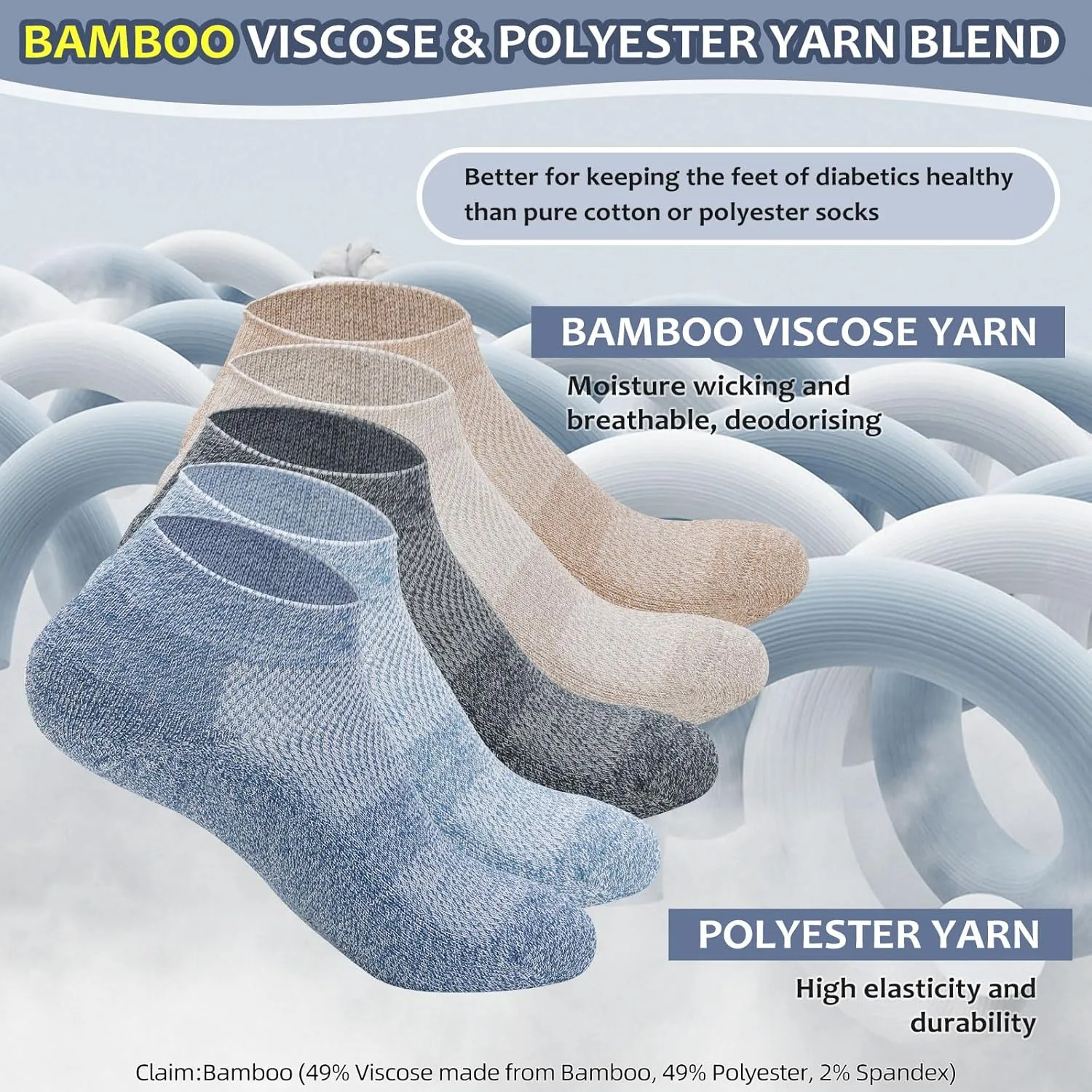 Diabetic Bamboo Socks for Men and Women,5 Pairs Non-Binding Low Cut Diabetic Socks,Loose Socks Size 5-13