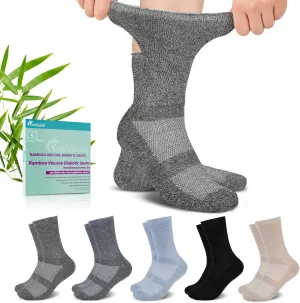 Diabetic Crew Socks for Men Women,Bamboo Viscose Non-Binding Loose Top Wide Socks with Seamless Toe 6-9 9-12