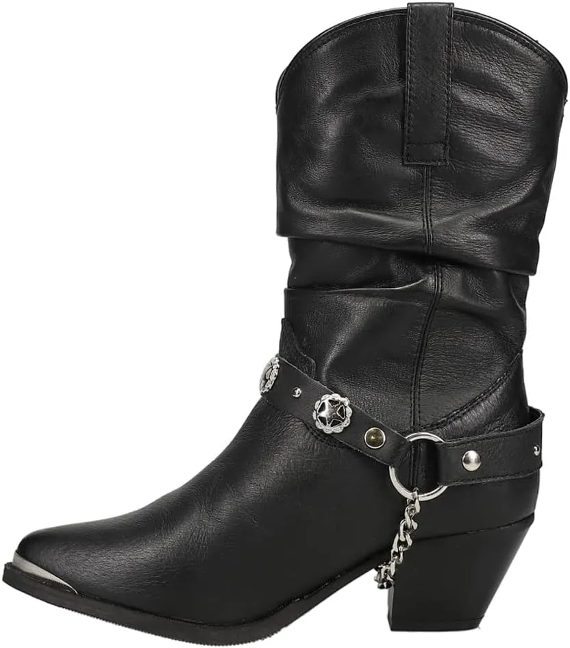 Dingo Womens Olivia Pointed Toe Pull On Casual Boots Mid Calf Mid Heel 2-3" - Black