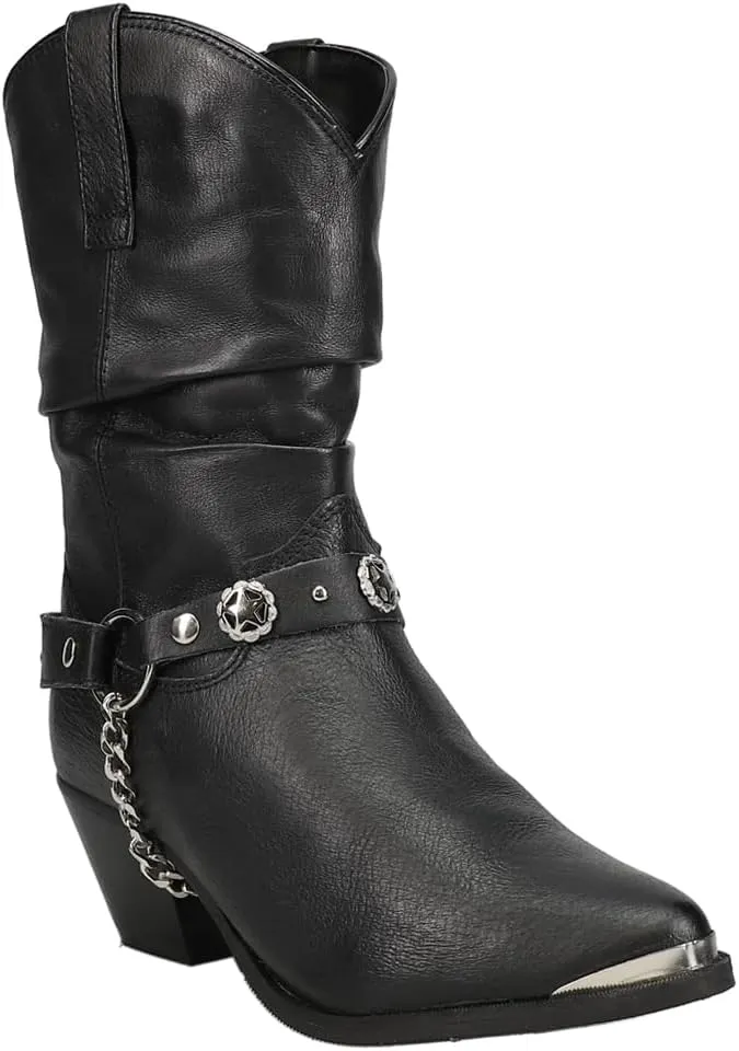 Dingo Womens Olivia Pointed Toe Pull On Casual Boots Mid Calf Mid Heel 2-3" - Black