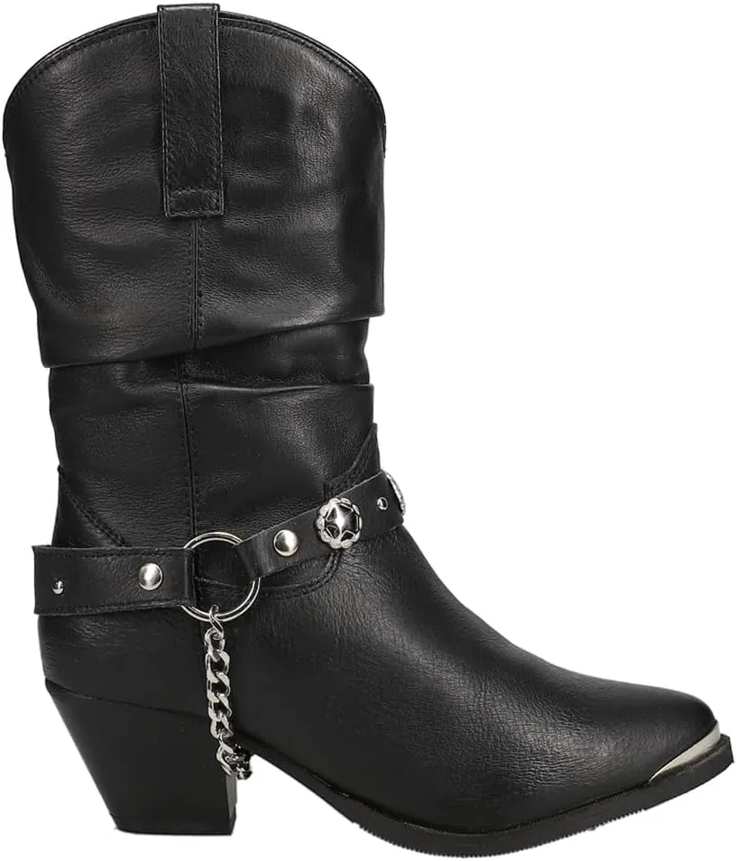 Dingo Womens Olivia Pointed Toe Pull On Casual Boots Mid Calf Mid Heel 2-3" - Black