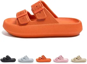 Double Buckle Sandals, EVA Flat Sandals, Lightweight Comfort Slides Double Buckle Slip-on Adjustable, Sandals for Women and Men, Grey