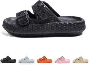 Double Buckle Sandals, EVA Flat Sandals, Lightweight Comfort Slides Double Buckle Slip-on Adjustable, Sandals for Women and Men, Grey