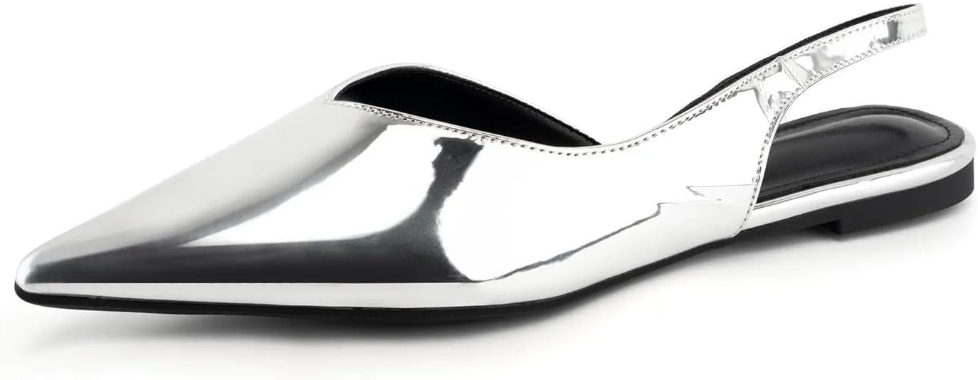 DREAMCIA Slingback Flats for Women, Pointed-Toe Ballet Flats with Buckle Strap for Elegant Women，Classic Low Heel Dress Shoes for Casual Work Office Party