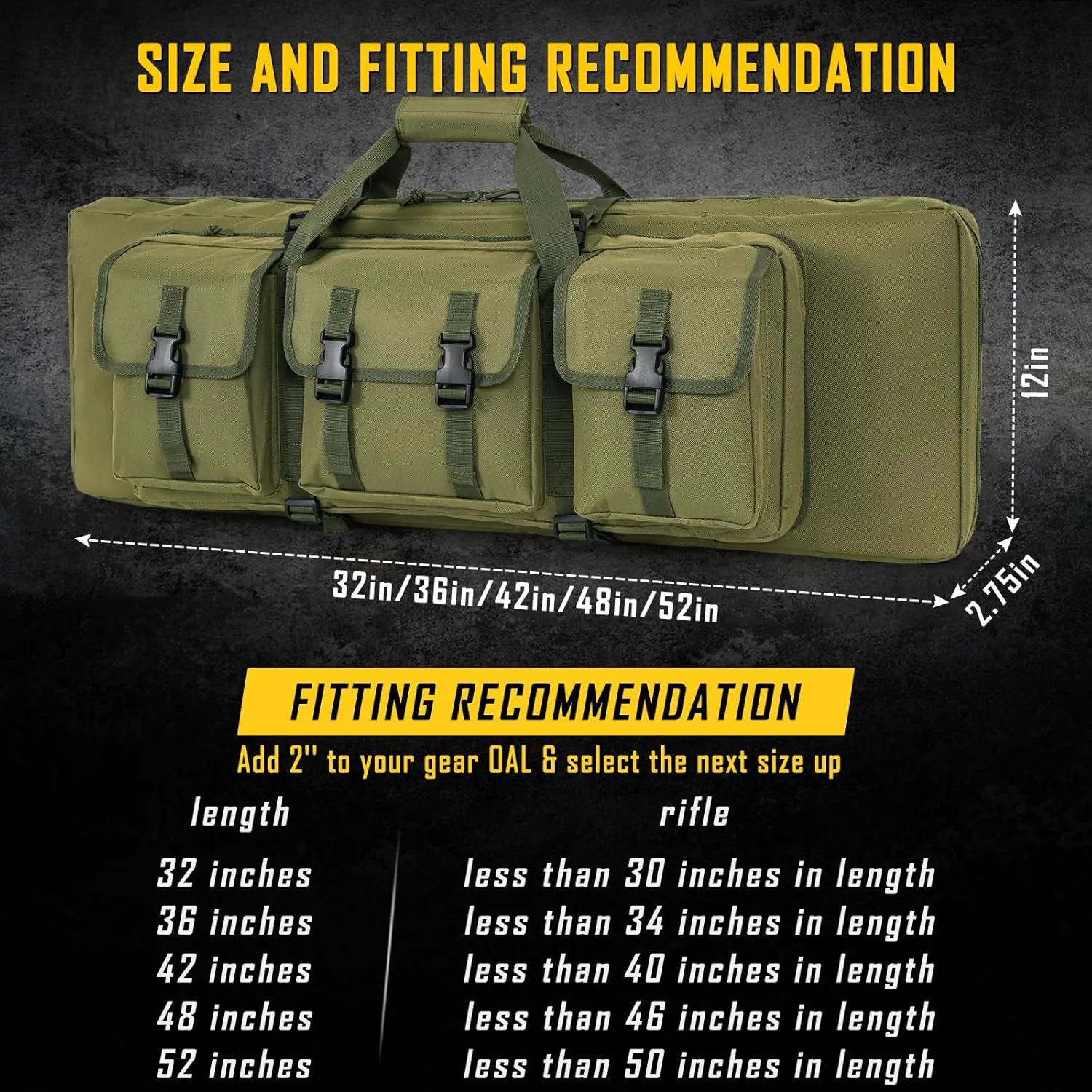 DULCE DOM 32/36/42/48/52 inch Double Rifle Case Soft Bag Gun Case, Perfect for Rifle Pistol Firearm Storage and Transportation, All Around Shooting Range Tactical Rifle Backpack, Indoor Outdoor