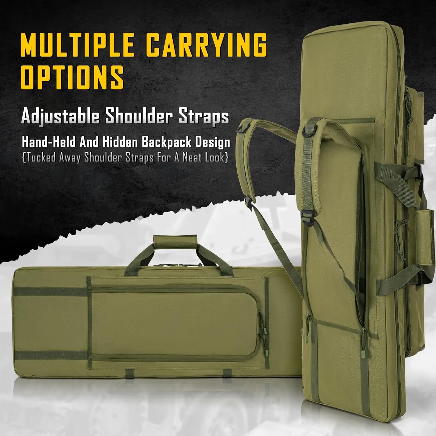 DULCE DOM 32/36/42/48/52 inch Double Rifle Case Soft Bag Gun Case, Perfect for Rifle Pistol Firearm Storage and Transportation, All Around Shooting Range Tactical Rifle Backpack, Indoor Outdoor