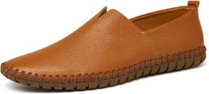 Easy to Put and Remove Loafer Shoes for Men Cowhide Stitching Details Round Toe Comfortable Resistant Flexible Driving Slip On for All Occasions
