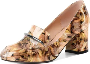 Eldof Women's Pumps Block Heel Round Toe Slip On Chunky Loafer Heel Dress Shoes Pumps for Women 2.5 Inches