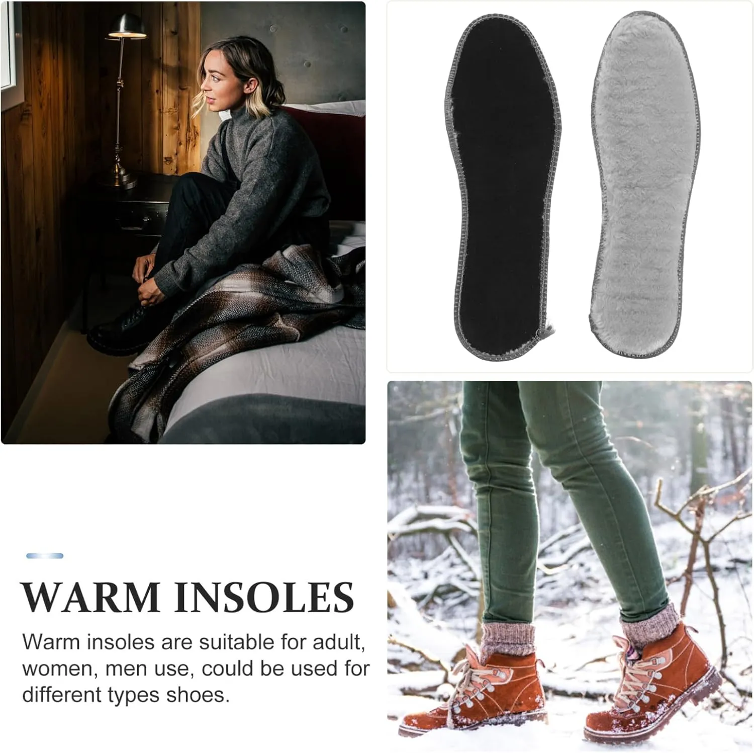 ERINGOGO 4 Pairs Warm Insoles for Cold Weather Footwear Fluffy Thermal and Cushioned Boot Liners No Crease Shoe Inserts for Ski Boots Unisex Use