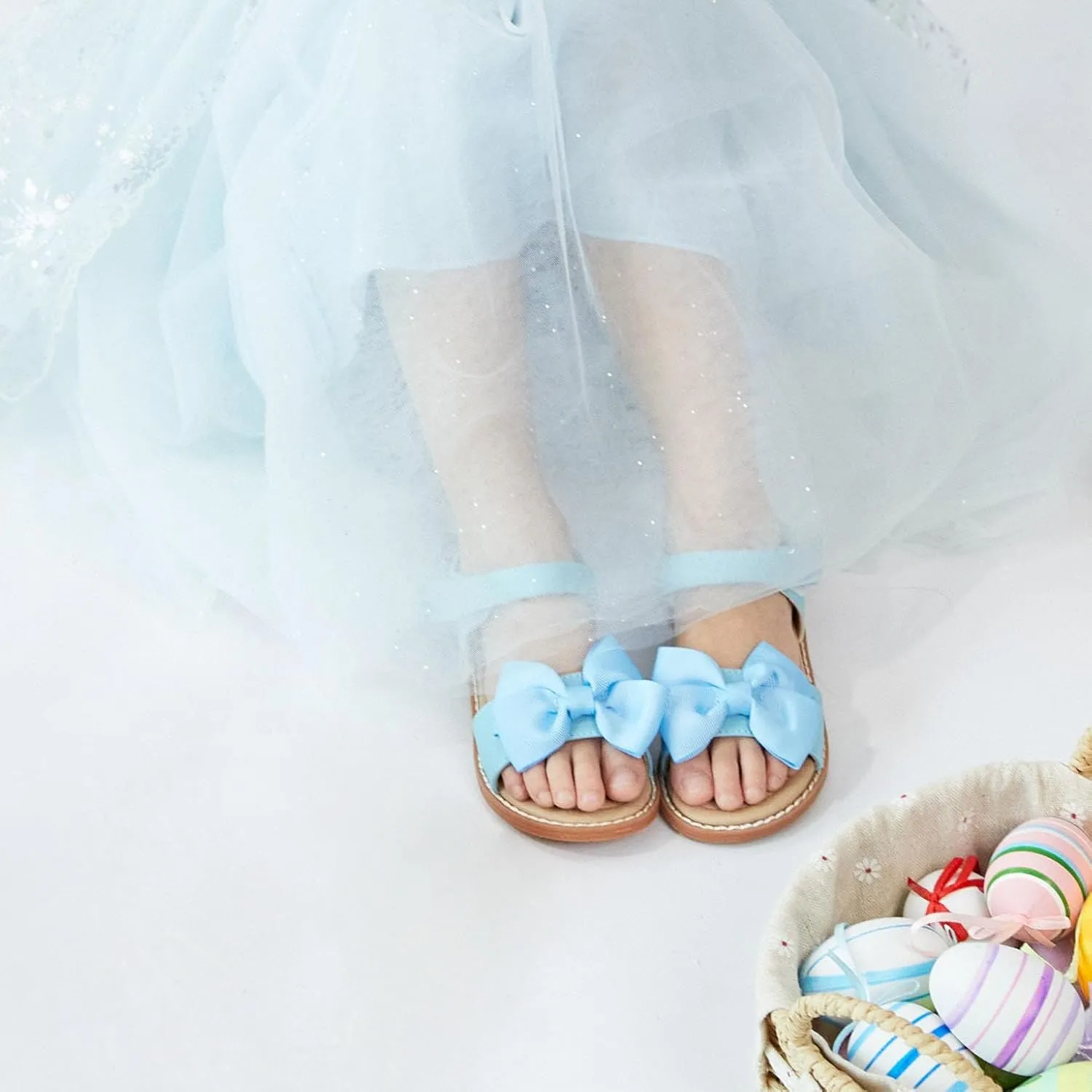 ESTINE Toddler/Little Kid Girls Bow Open Toe Flat Evening Dress Sandals