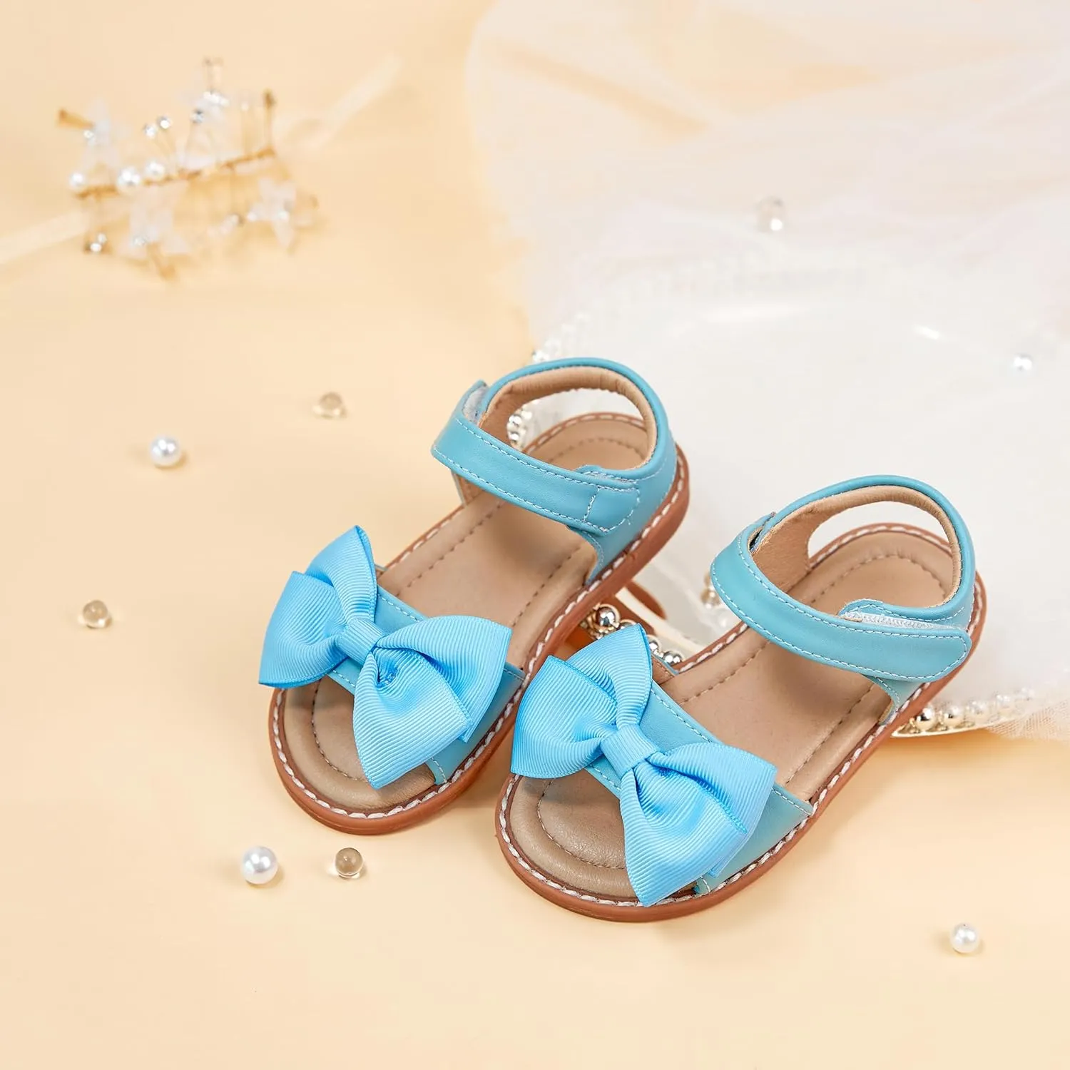 ESTINE Toddler/Little Kid Girls Bow Open Toe Flat Evening Dress Sandals