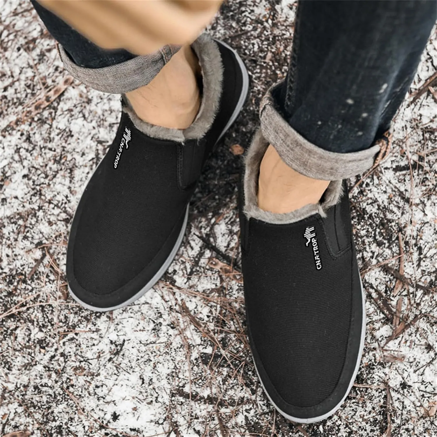 FAIRSOMA Men'S CNA Trop Winter Slip-On Warm Ankle Chukka Boots With Arch Support,Outdoor Waterproof Anti-Slip Fur Lined High Top Leather Snow Loafers Comfortable Hiking Walking Shoes