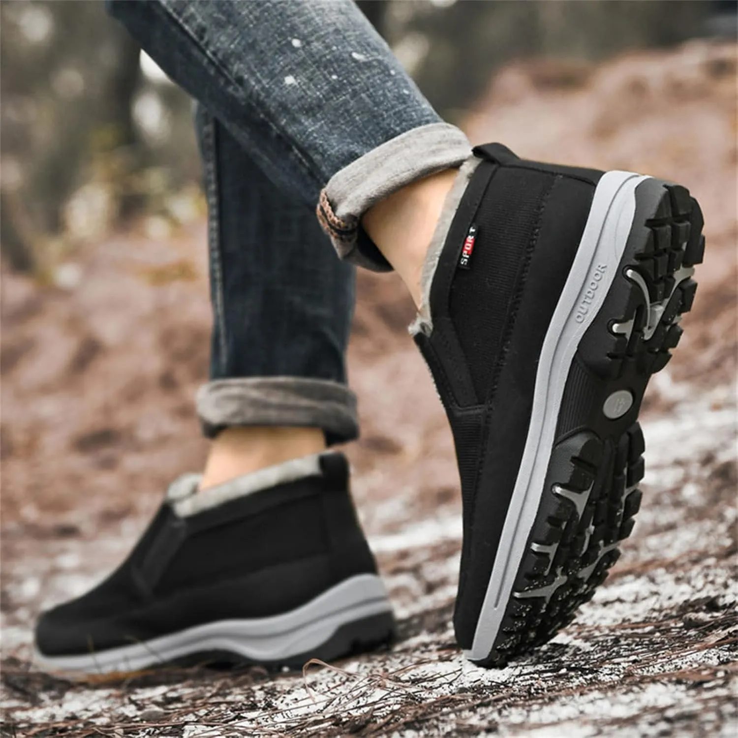 FAIRSOMA Men'S CNA Trop Winter Slip-On Warm Ankle Chukka Boots With Arch Support,Outdoor Waterproof Anti-Slip Fur Lined High Top Leather Snow Loafers Comfortable Hiking Walking Shoes