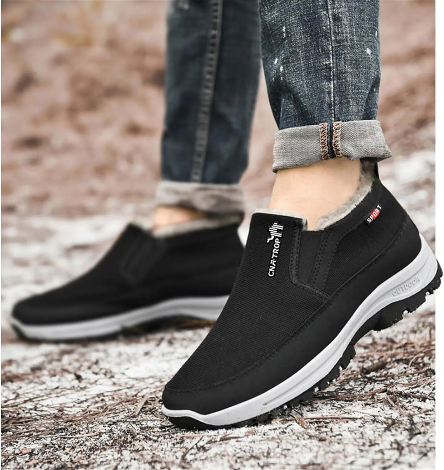 FAIRSOMA Men'S CNA Trop Winter Slip-On Warm Ankle Chukka Boots With Arch Support,Outdoor Waterproof Anti-Slip Fur Lined High Top Leather Snow Loafers Comfortable Hiking Walking Shoes