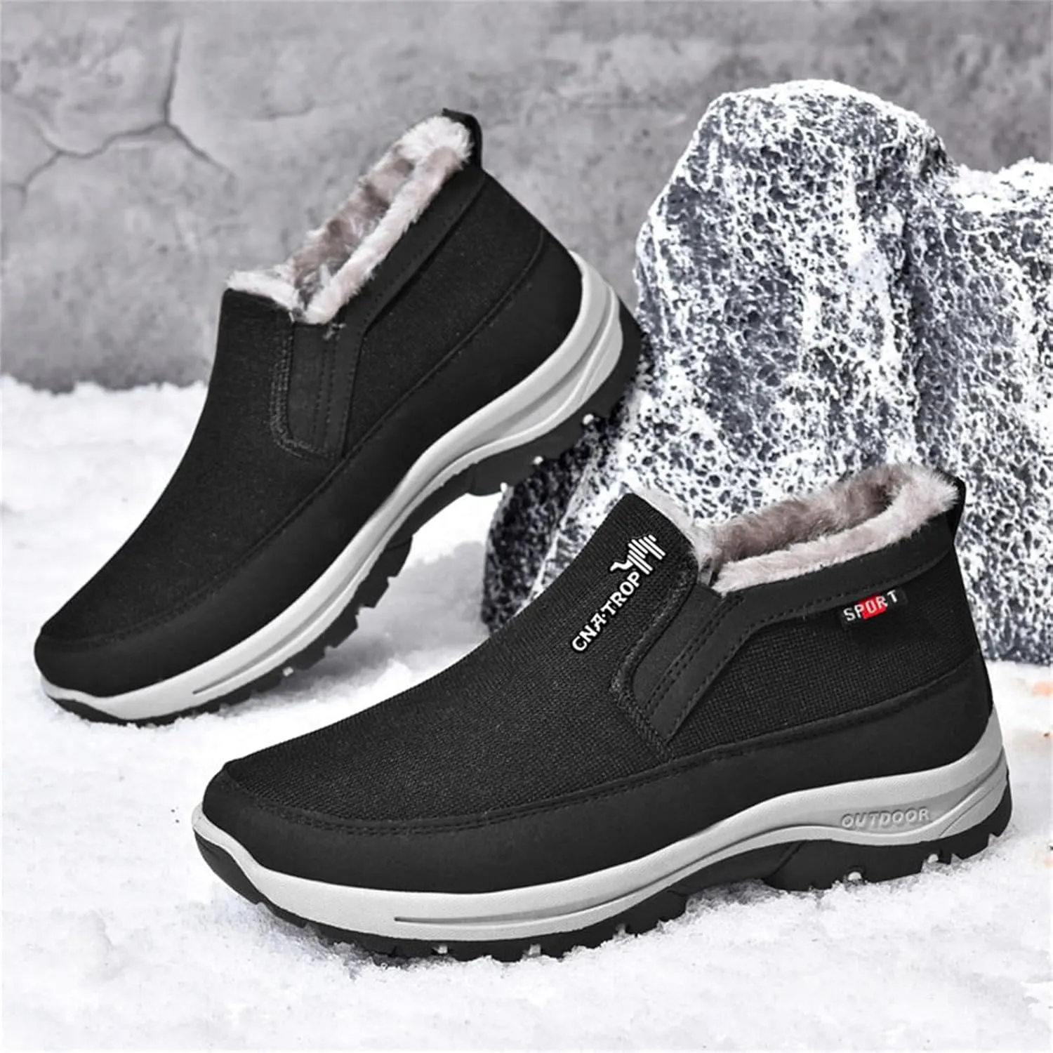 FAIRSOMA Men'S CNA Trop Winter Slip-On Warm Ankle Chukka Boots With Arch Support,Outdoor Waterproof Anti-Slip Fur Lined High Top Leather Snow Loafers Comfortable Hiking Walking Shoes