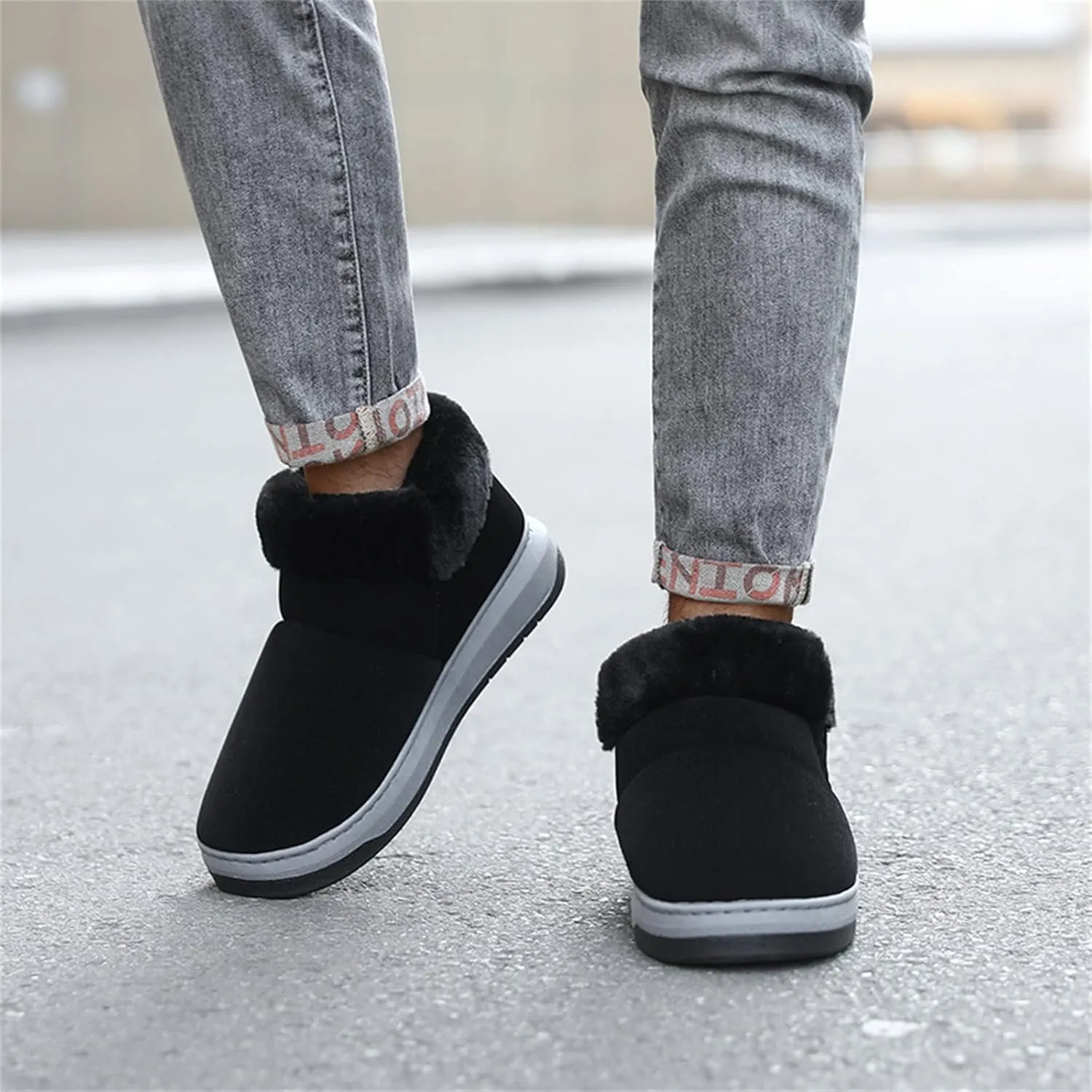Fashion Solid Cotton Slippers for Men Plus Velvet Warm Winter Boots Lightweight Walk Shoes for Men Winter Boots and Snow