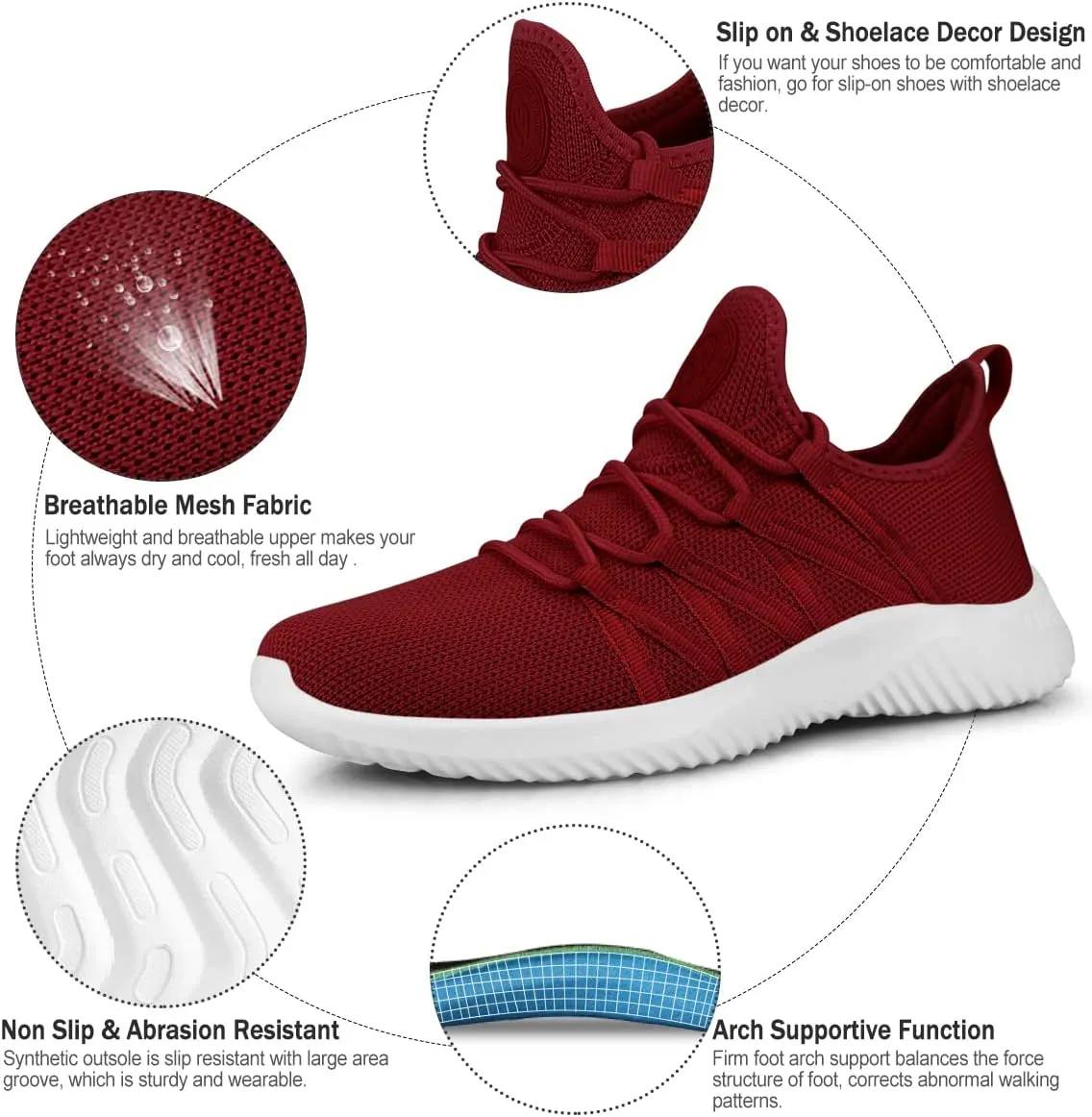 Feethit Womens Slip On Running Shoes Non Slip Walking Shoes Lightweight Gym Workout Shoes Breathable Fashion Sneakers