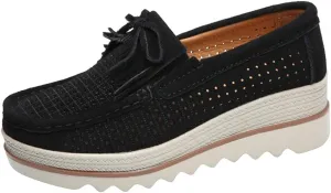 FENIKUSU Women's Platform Loafer Shoes Soft-Soled Slip on Leather Penny Shoes Casual Flatform Sneakers