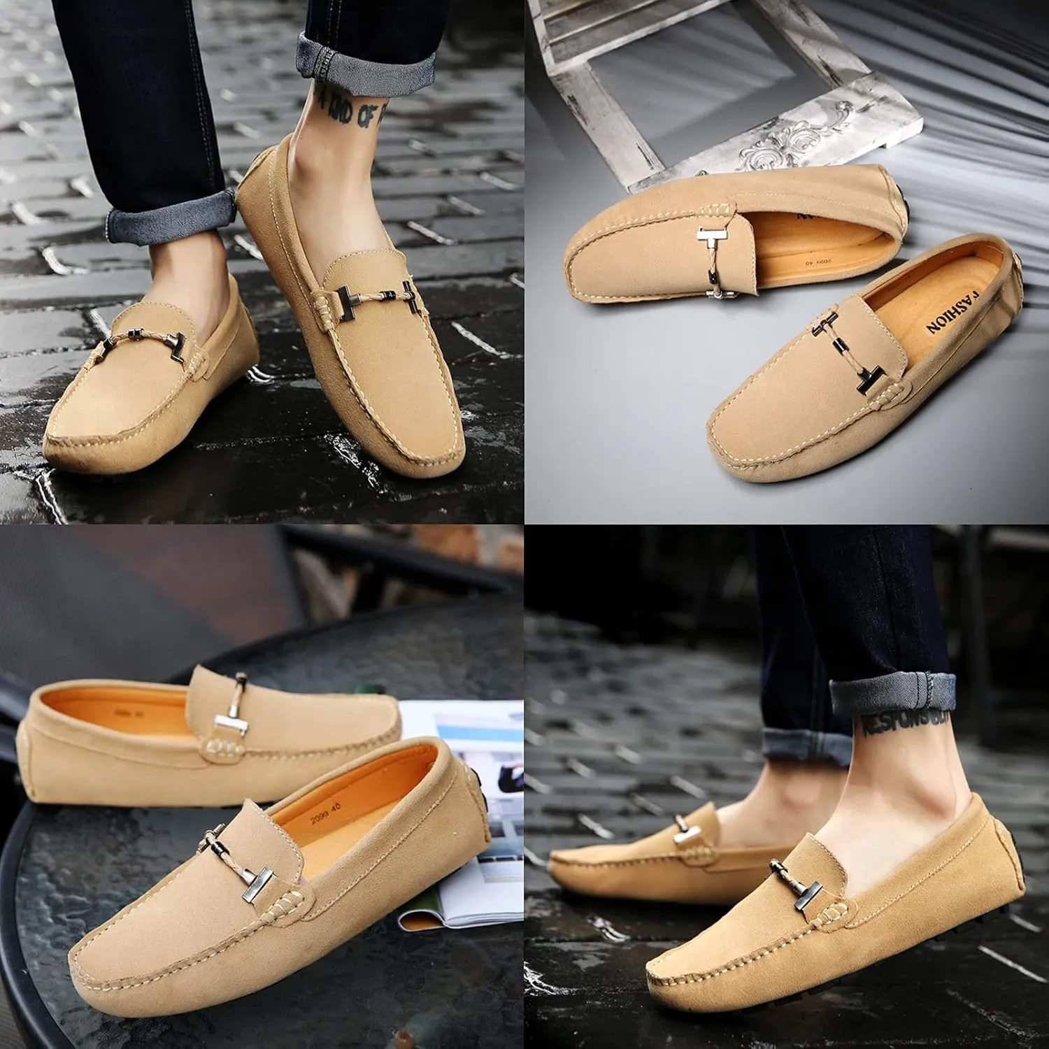 Flat Loafer for Men Suede Leather Slip-on Dress Driving Moccasins Casual Boat Shoes