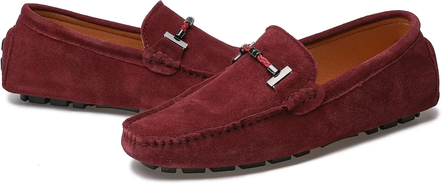 Flat Loafer for Men Suede Leather Slip-on Dress Driving Moccasins Casual Boat Shoes