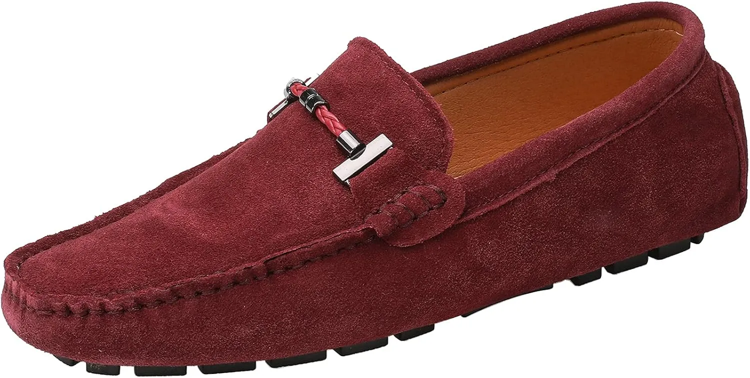 Flat Loafer for Men Suede Leather Slip-on Dress Driving Moccasins Casual Boat Shoes