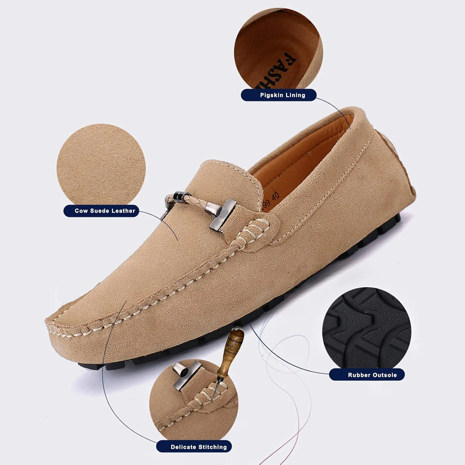 Flat Loafer for Men Suede Leather Slip-on Dress Driving Moccasins Casual Boat Shoes