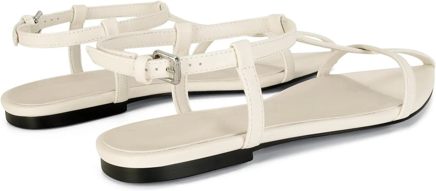 Flat Sandals for Women Adjustable Ankle Strap Slide Sandals Pointed Open Toe Flats Dressy Summer Sandals
