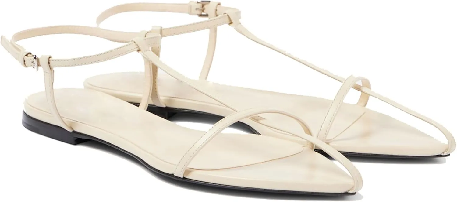 Flat Sandals for Women Adjustable Ankle Strap Slide Sandals Pointed Open Toe Flats Dressy Summer Sandals