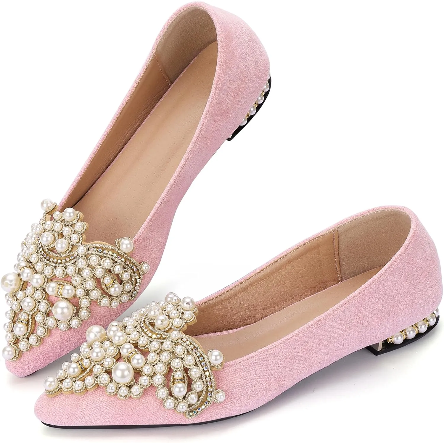 Flats for Women Bling Rhinestone Pointed Flat Shoes Comfort Slip on Low Heel Wedding Dress Shoes Ballet Flat Shoe