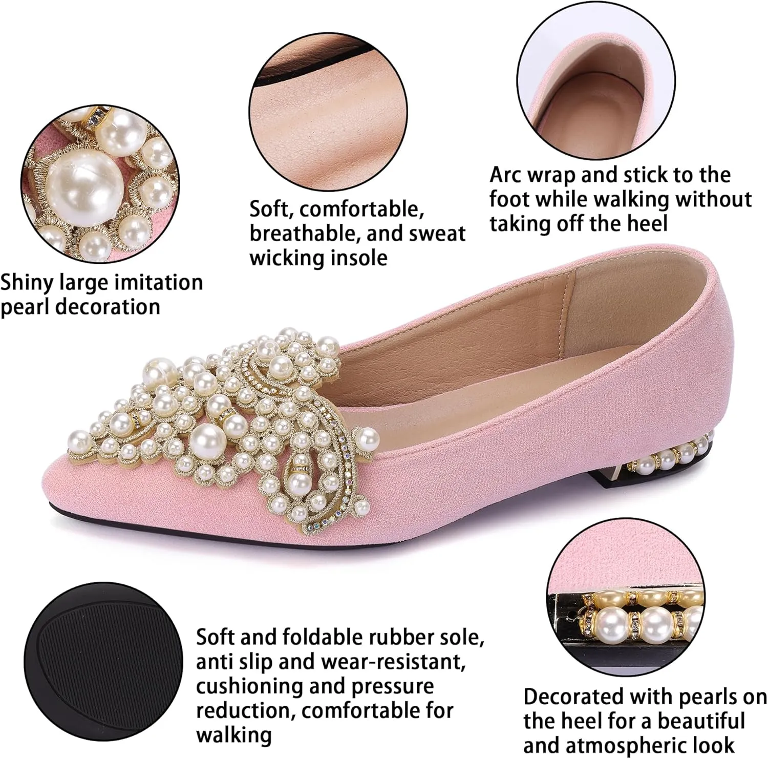 Flats for Women Bling Rhinestone Pointed Flat Shoes Comfort Slip on Low Heel Wedding Dress Shoes Ballet Flat Shoe